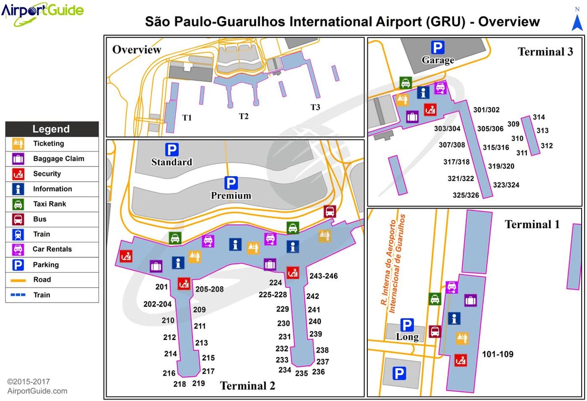 Sao Paulo gru aerodrom terminal mapu